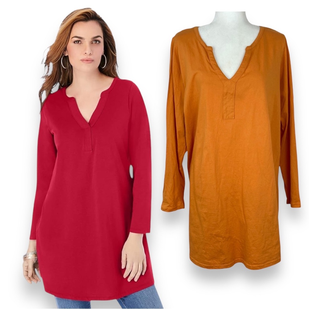 Roaman's Women's Plus Size Y-Neck Ultimate Cotton Tunic L